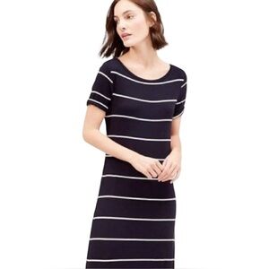LOFT Ann Taylor Navy and White Striped Short Sleeve Scoop Neck Midi‎ Dress